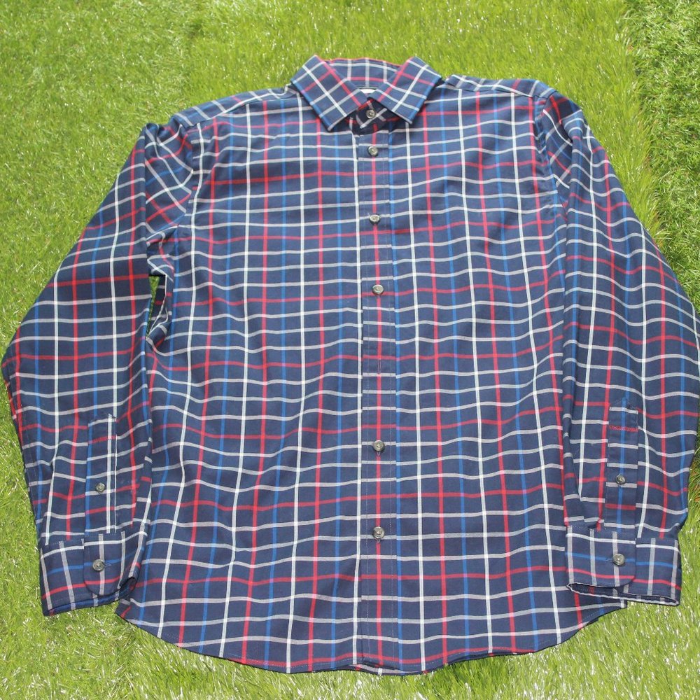 Old Navy Men's Small Slim Fit Dress Shirt - Blue Plaid